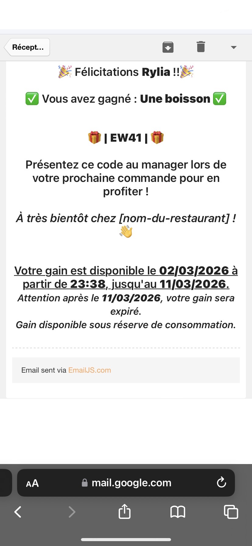 Résultat du gain